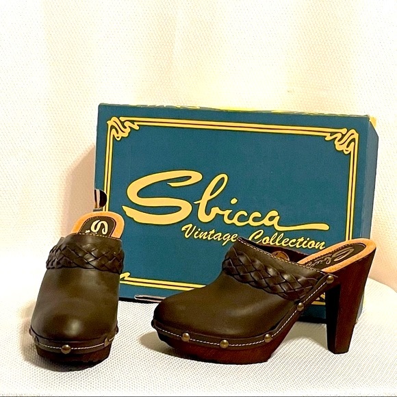 NIB Sbicca Vintage Collection 70’s Inspired Thalia Brown Leather Mules Size 9 - Picture 2 of 6